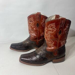 J.B. Dillon Two-Tone Lizard Leather Cowboy Boots